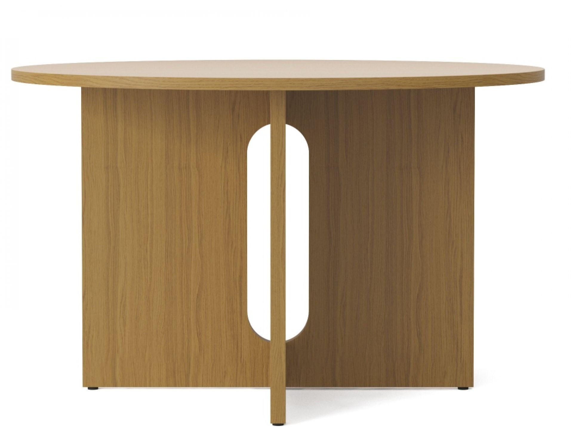 Androgyne Esstisch 120 cm Audo: Runder Holztisch mit einzigartigem, offenem Sockeldesign für Esszimmer.